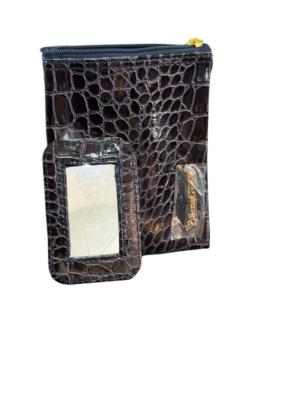 NWT SeneGence Croc Embossed Zip Cosmetic Pouch & Mirror Set